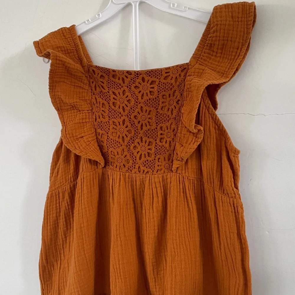 Wonder Nation Girls Terracotta Cotton Dress Ruffles and Crochet Details XL 14/16
